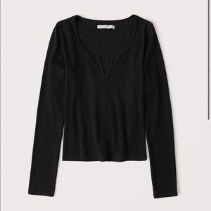 A&F Long-Sleeve Ribbed Notch-Neck Top